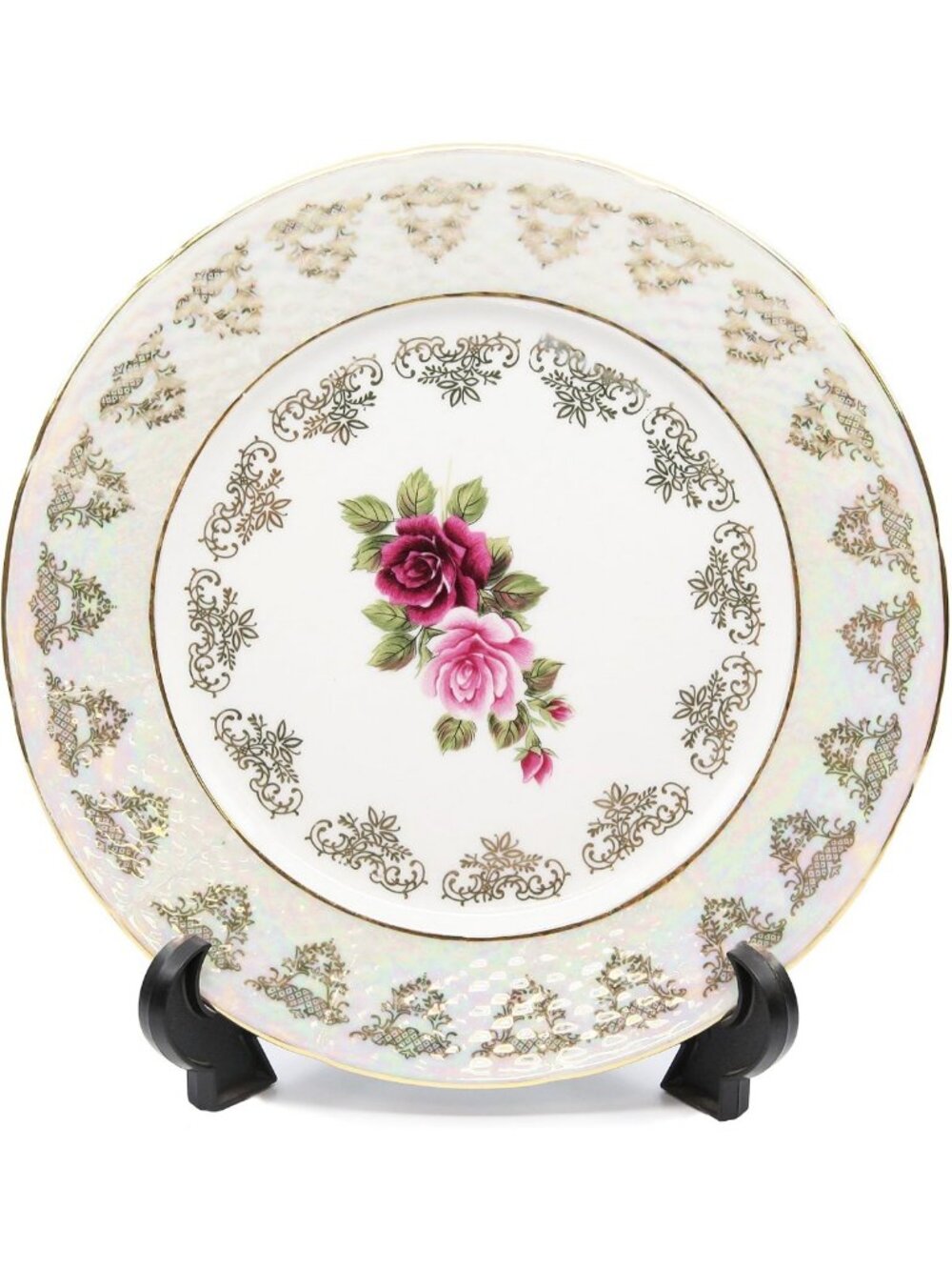 Vintage Floral Salad Plates Set of 6, 24K Gold Trim Bone China Tableware